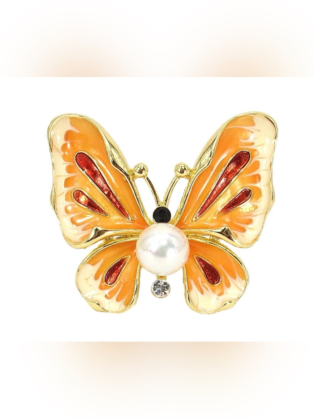 Orange Butterfly Brooch Pin Enamel Pearl Gold Statement Colorful Jewelry New